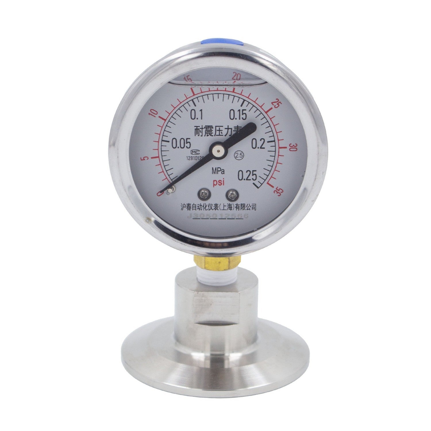 Stainless Steel Tri-Clover Pressure Gauge - 2" TC (0 - 35 PSI)