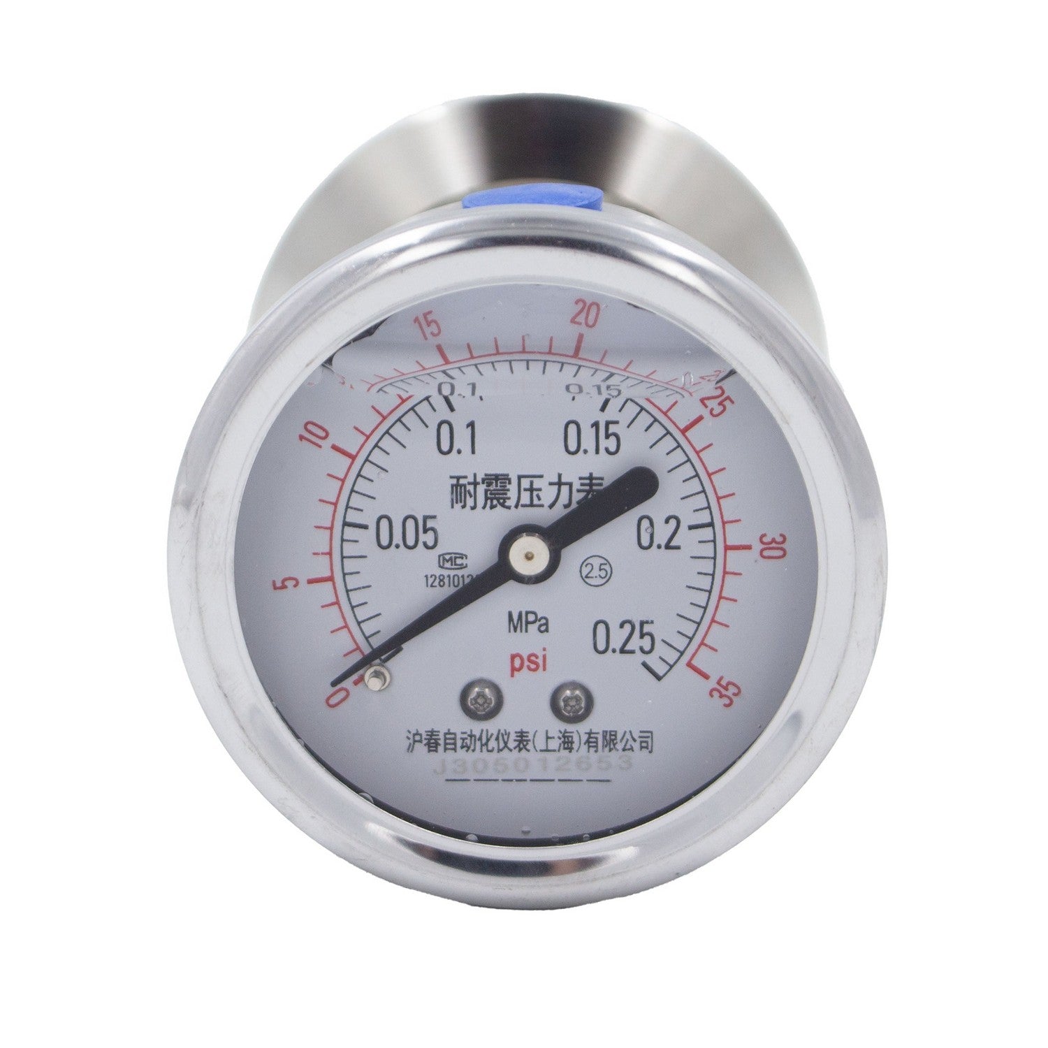 Stainless Steel Tri-Clover Pressure Gauge - 2" TC (0 - 35 PSI | Rear Mount)