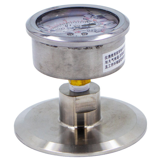 Stainless Steel Tri-Clover Pressure Gauge - 3" TC (0 - 35 PSI | Rear Mount)
