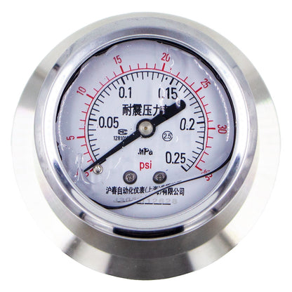 Stainless Steel Tri-Clover Pressure Gauge - 3" TC (0 - 35 PSI | Rear Mount)