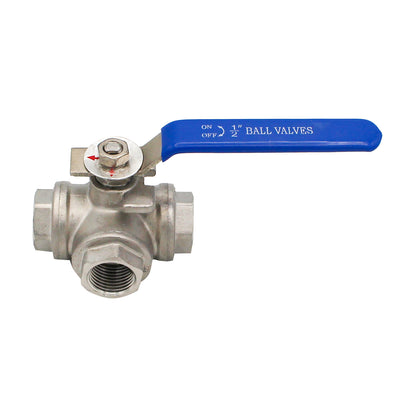 Stainless Steel British Standard Pipe 3-Way Ball Valve (T-Type Design) - 1/2" Female BSP