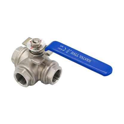 Stainless Steel British Standard Pipe 3-Way Ball Valve (T-Type Design) - 1/2" Female BSP