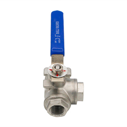 Stainless Steel British Standard Pipe 3-Way Ball Valve (T-Type Design) - 1/2" Female BSP