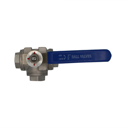 Stainless Steel British Standard Pipe 3-Way Ball Valve (T-Type Design) - 1/2" Female BSP