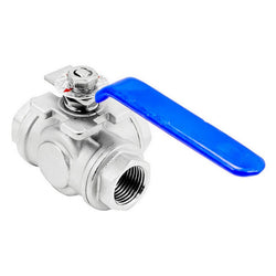 Stainless Steel British Standard Pipe 3-Way Ball Valve (T-Type Design) - 1/2" Female BSP