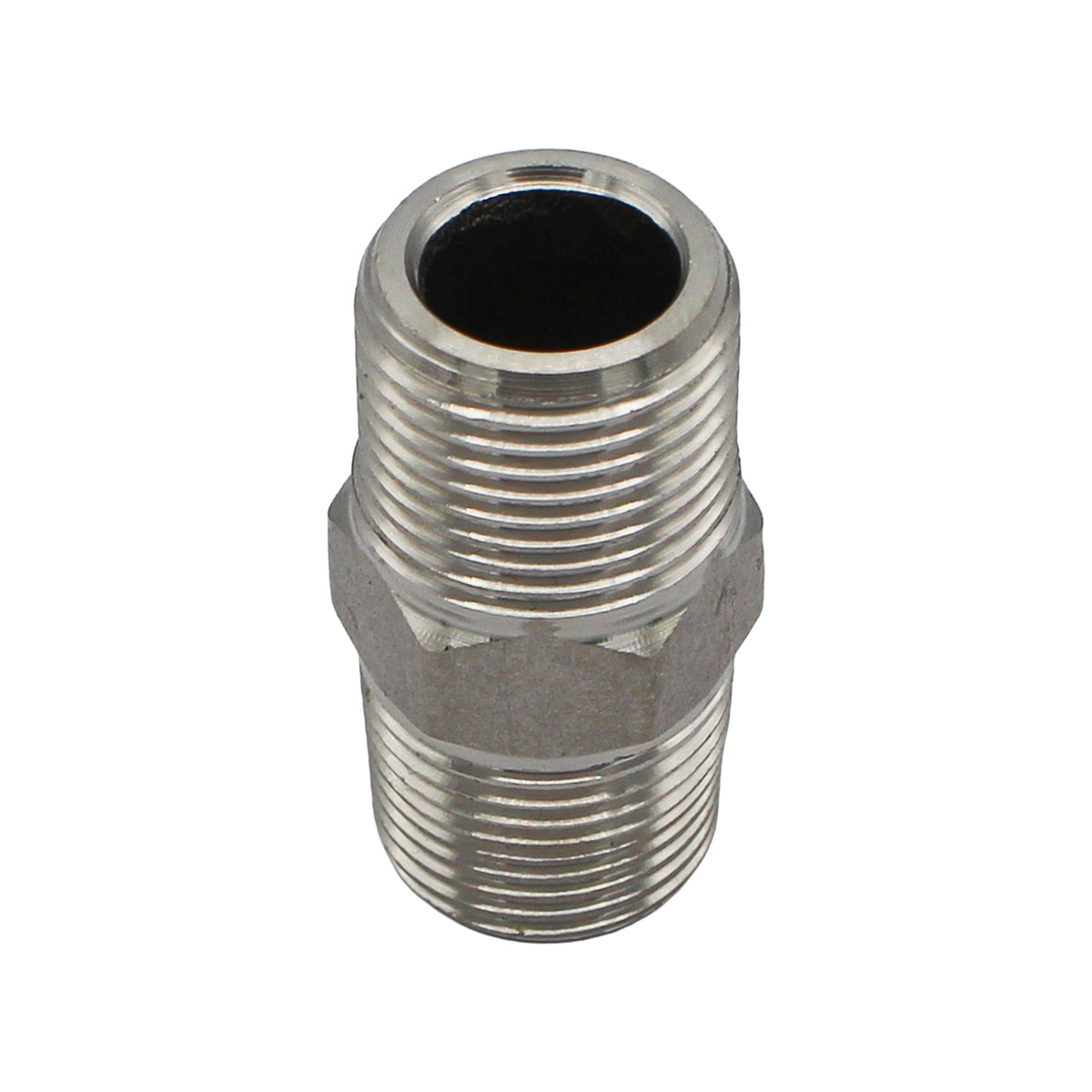 Stainless Steel British Standard Pipe Hex Nipple - 3/8" Male BSPT (1 1/4")