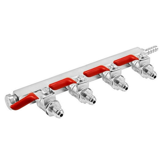CO2 Gas Distributor - 4 Way (1/4" MFL & 3/8" Barb | Manifold)