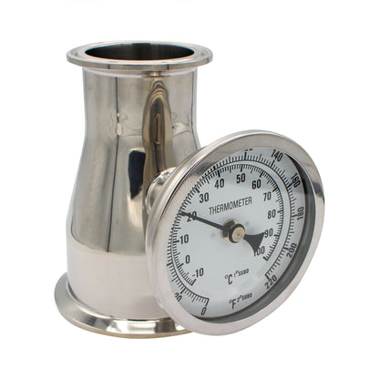 3" X 2" Tri Clamp Concentric Reducer With Thermometer - Tri Clover Sanitary Stainless Steel Fitting