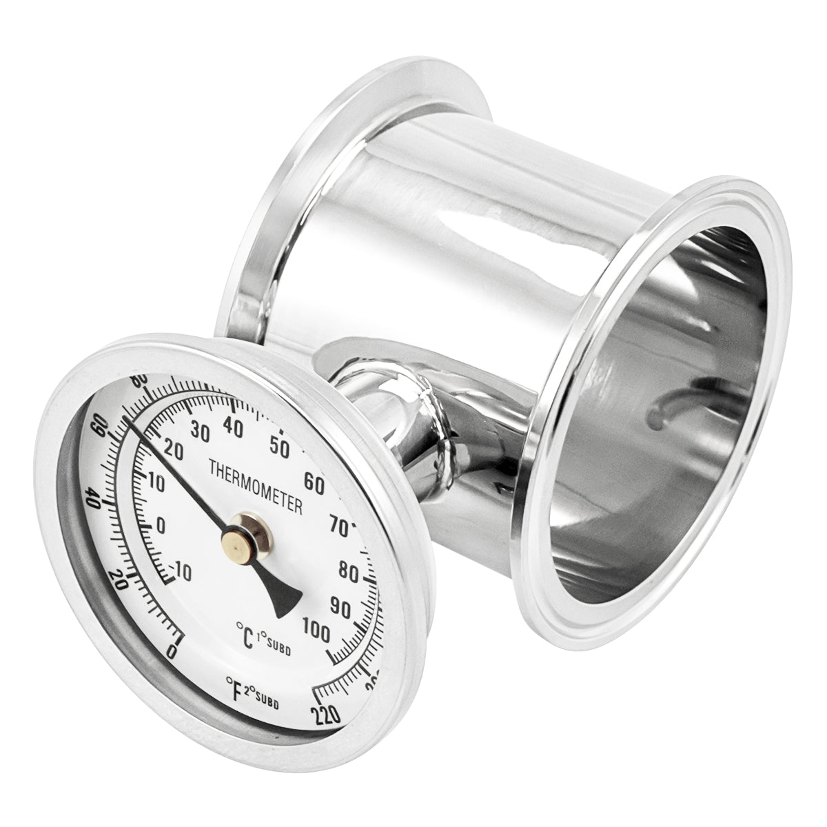 3" Tri Clamp Extension Tube with Thermometer (2 3/4") - Tri Clover Sanitary Stainless Steel