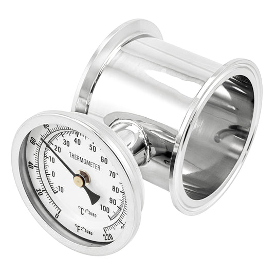 3" Tri Clamp Extension Tube with Thermometer (2 3/4") - Tri Clover Sanitary Stainless Steel