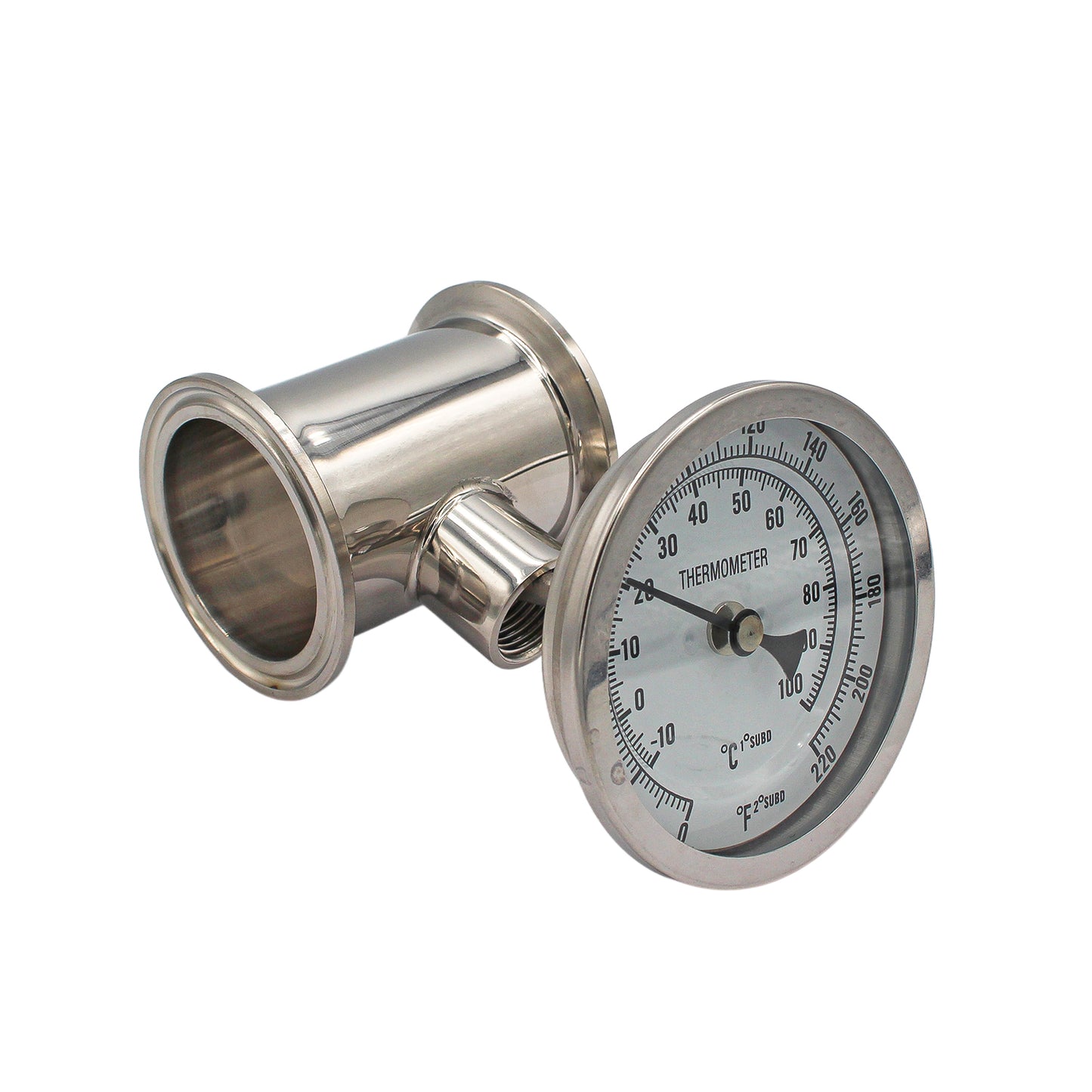2" Tri Clamp Extension Tube with Thermometer (2 3/4") - Tri Clover Sanitary Stainless Steel