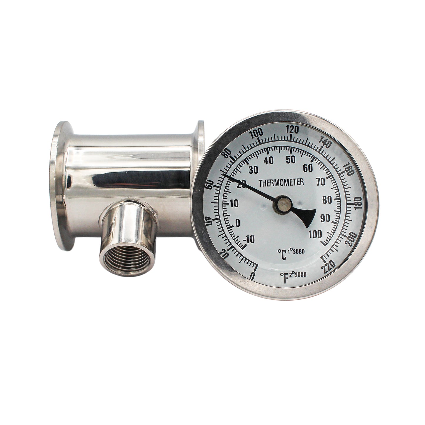 2" Tri Clamp Extension Tube with Thermometer (2 3/4") - Tri Clover Sanitary Stainless Steel