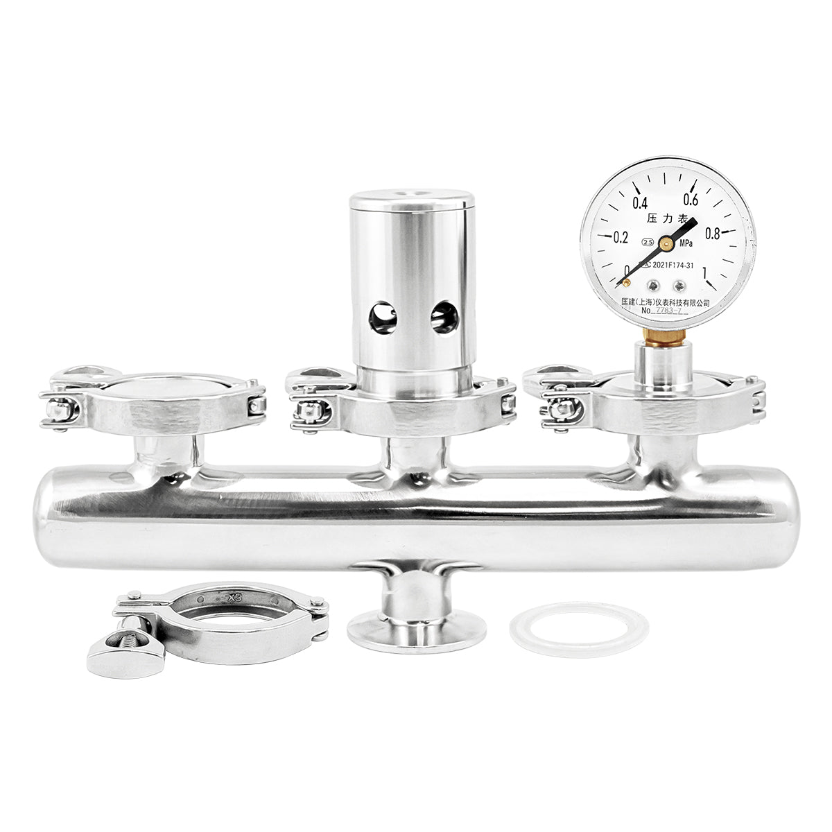 Stainless Steel Distillation Boiler PRV With Pressure Gauge - 1" TC | ADJ. PRV (0 - 14.5 PSI)