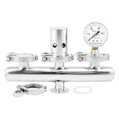 Stainless Steel Distillation Boiler PRV With Pressure Gauge - 1" TC | ADJ. PRV (0 - 14.5 PSI)