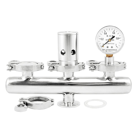 Stainless Steel Distillation Boiler PRV With Pressure Gauge - 1" TC | ADJ. PRV (0 - 14.5 PSI)