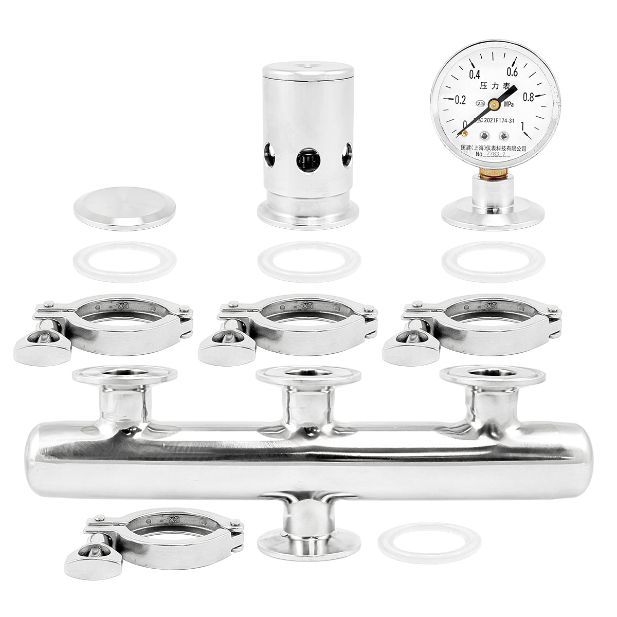 Stainless Steel Distillation Boiler PRV With Pressure Gauge - 1" TC | ADJ. PRV (0 - 14.5 PSI)