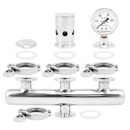 Stainless Steel Distillation Boiler PRV With Pressure Gauge - 1" TC | ADJ. PRV (0 - 14.5 PSI)