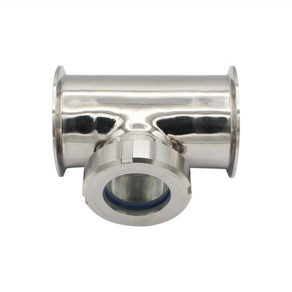 3" Tri Clamp Sight Glass Union Tee (Flute Section) - Tri Clover Sanitary Stainless Steel