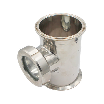 4" Tri Clamp Sight Glass Union Tee (Flute Section) - Tri Clover Sanitary Stainless Steel