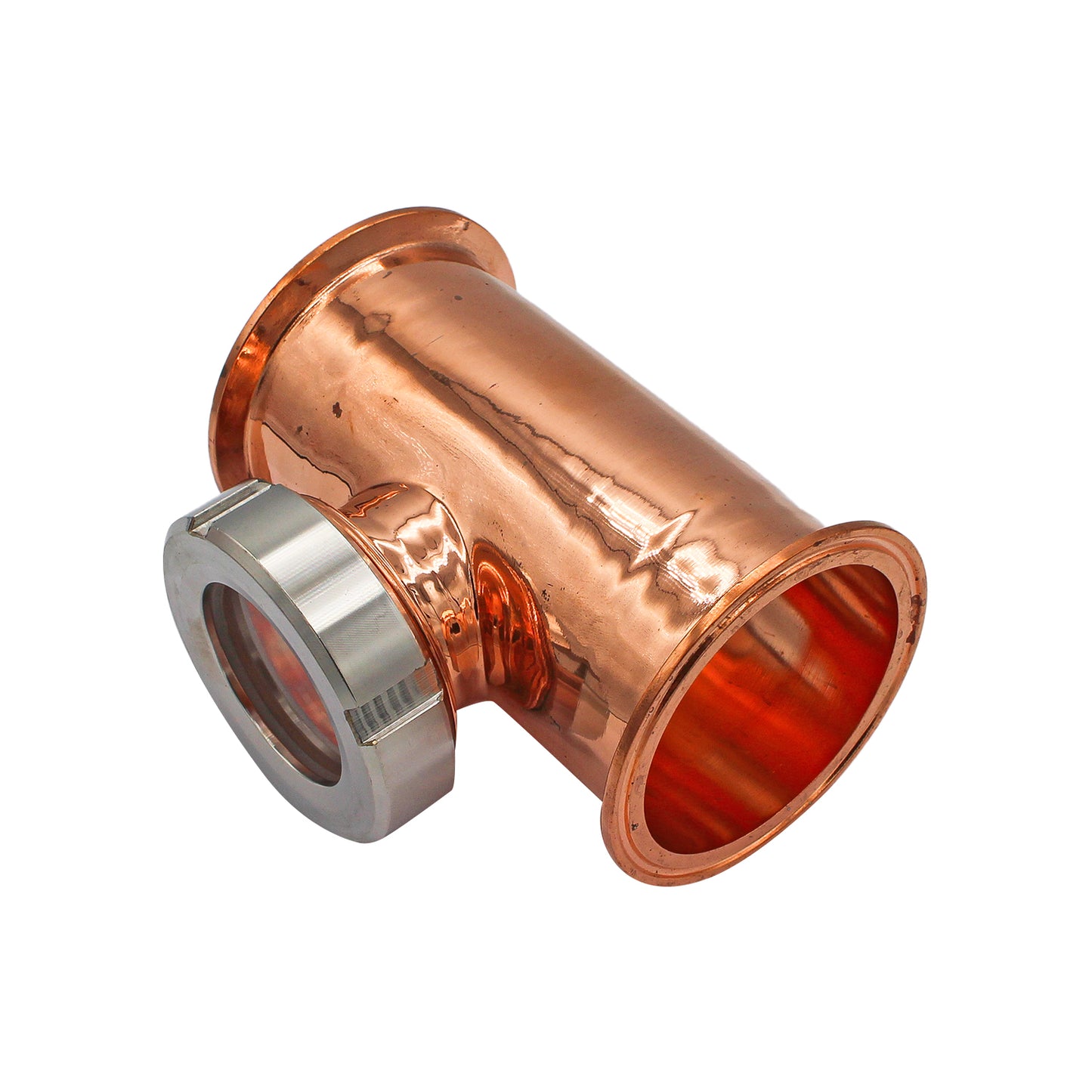 3" Tri Clamp Sight Glass Union Tee (Flute Section) - Copper, Tri Clover