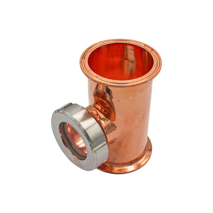 3" Tri Clamp Sight Glass Union Tee (Flute Section) - Copper, Tri Clover