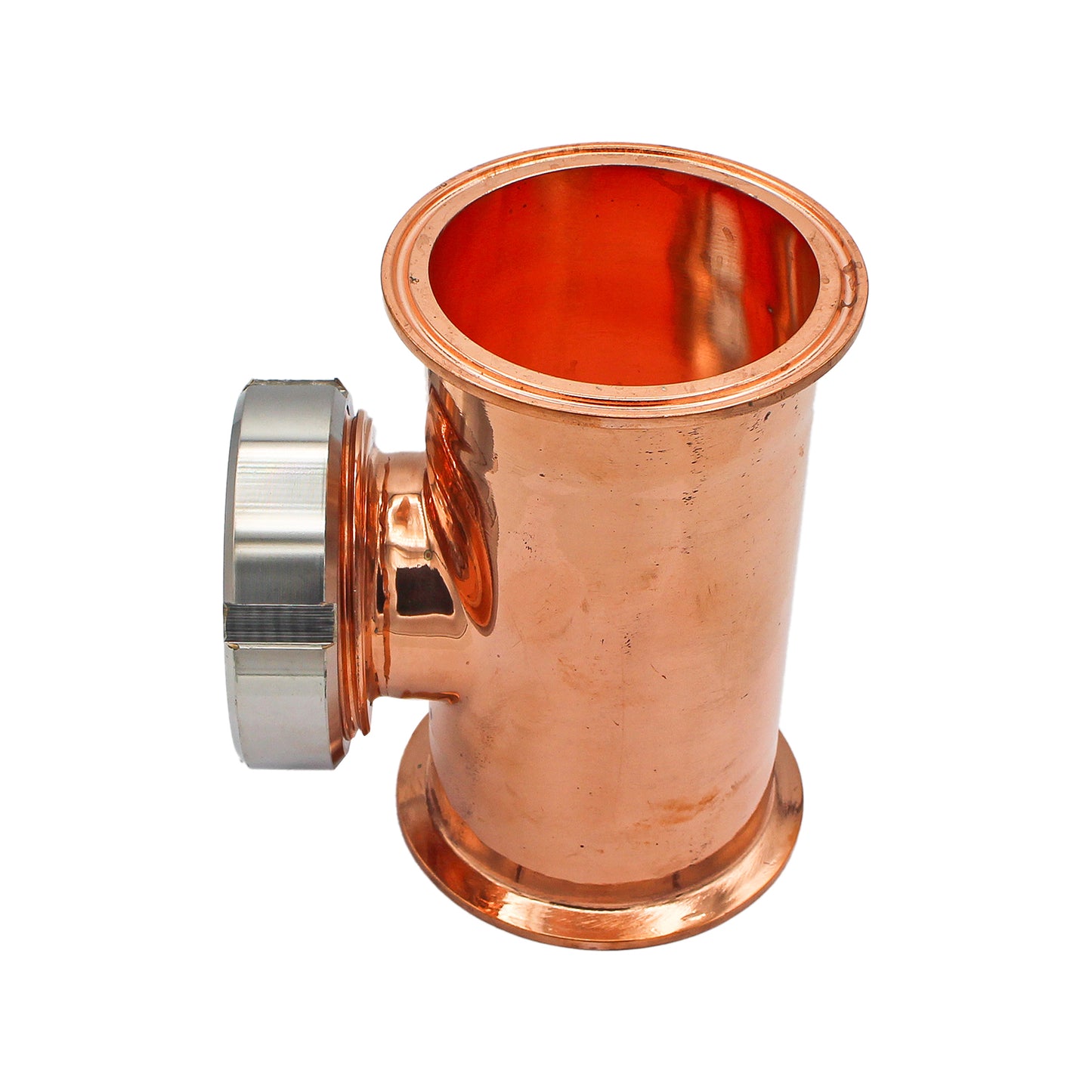 3" Tri Clamp Sight Glass Union Tee (Flute Section) - Copper, Tri Clover