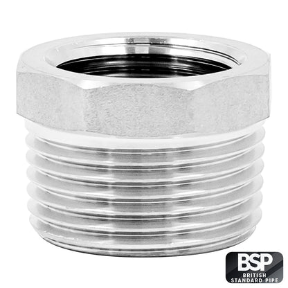 Stainless Steel British Standard Pipe Reducer Bushing - 1" Male BSP X 3/4" Female BSP -  Canuck Homebrew Supply, Canada