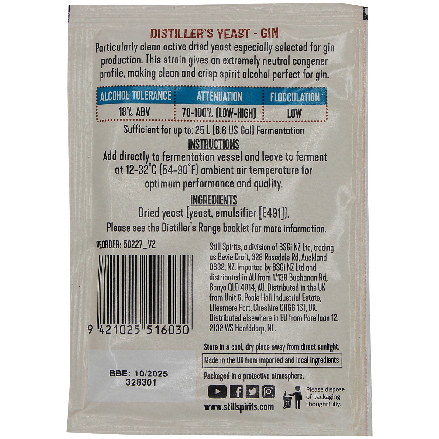 Still Spirits Distiller's Gin Yeast (20 g)