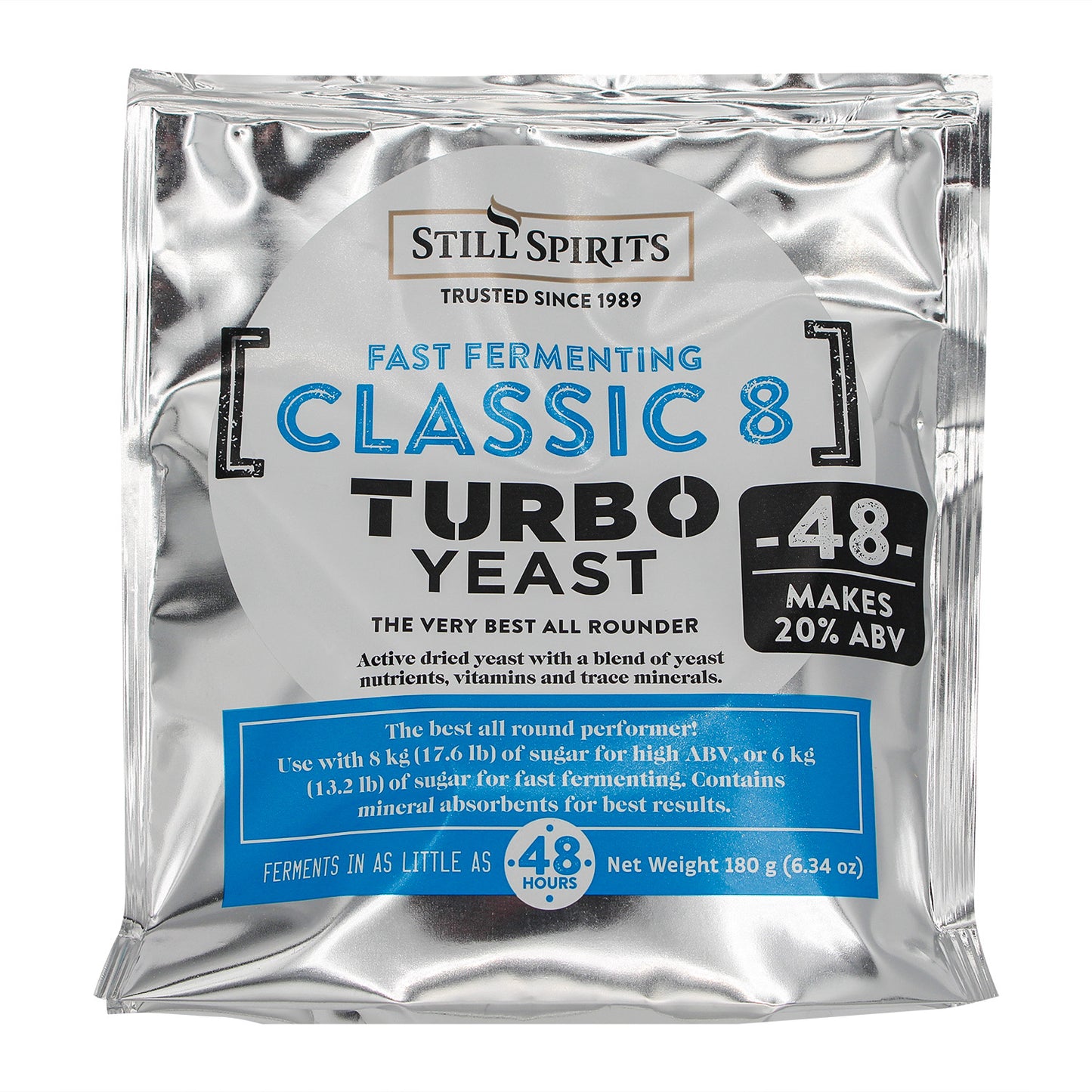 Still Spirits 48 hour Fast fermenting Classic 8 Turbo Yeast (20%ABV) Active Dry Yeast and Nutrients (180 g)