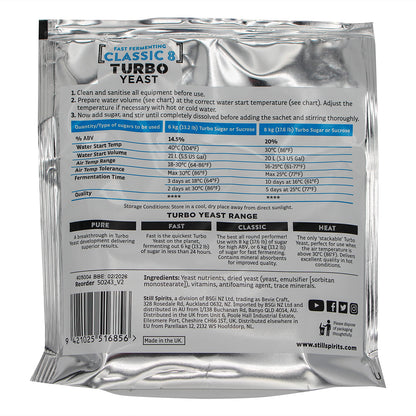 Still Spirits 48 hour Fast fermenting Classic 8 Turbo Yeast (20%ABV) Active Dry Yeast and Nutrients (180 g)