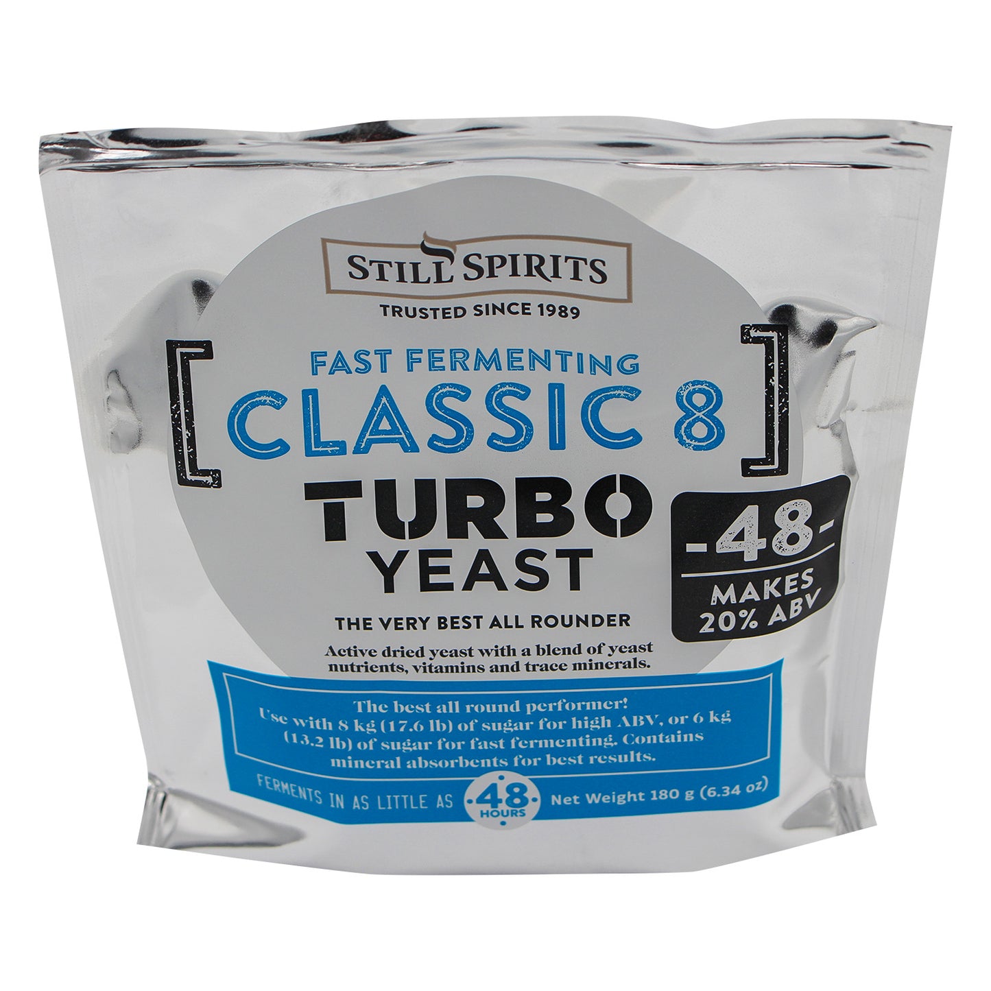 Still Spirits 48 hour Fast fermenting Classic 8 Turbo Yeast (20%ABV) Active Dry Yeast and Nutrients (180 g)