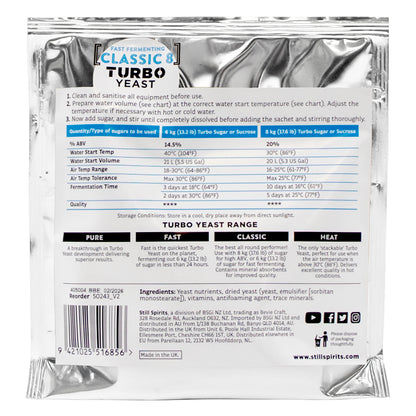 Still Spirits 48 hour Fast fermenting Classic 8 Turbo Yeast (20%ABV) Active Dry Yeast and Nutrients (180 g)