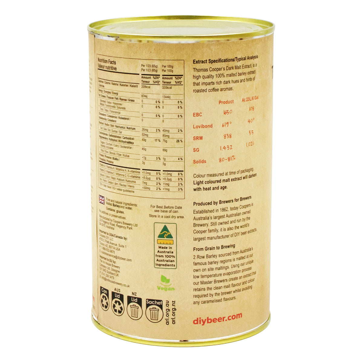 Thomas Cooper's Liquid Malt Extract (LME) Syrup - Dark (3.3 lb) -  Canuck Homebrew Supply, Canada