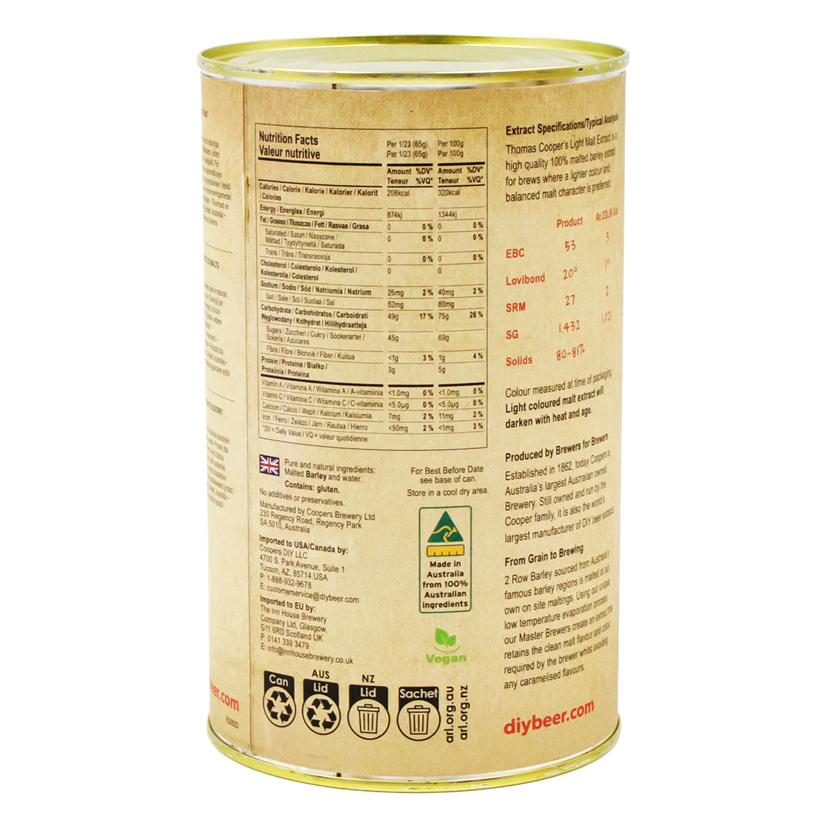 Thomas Cooper's Liquid Malt Extract (LME) Syrup - Light (3.3 lb) -  Canuck Homebrew Supply, Canada