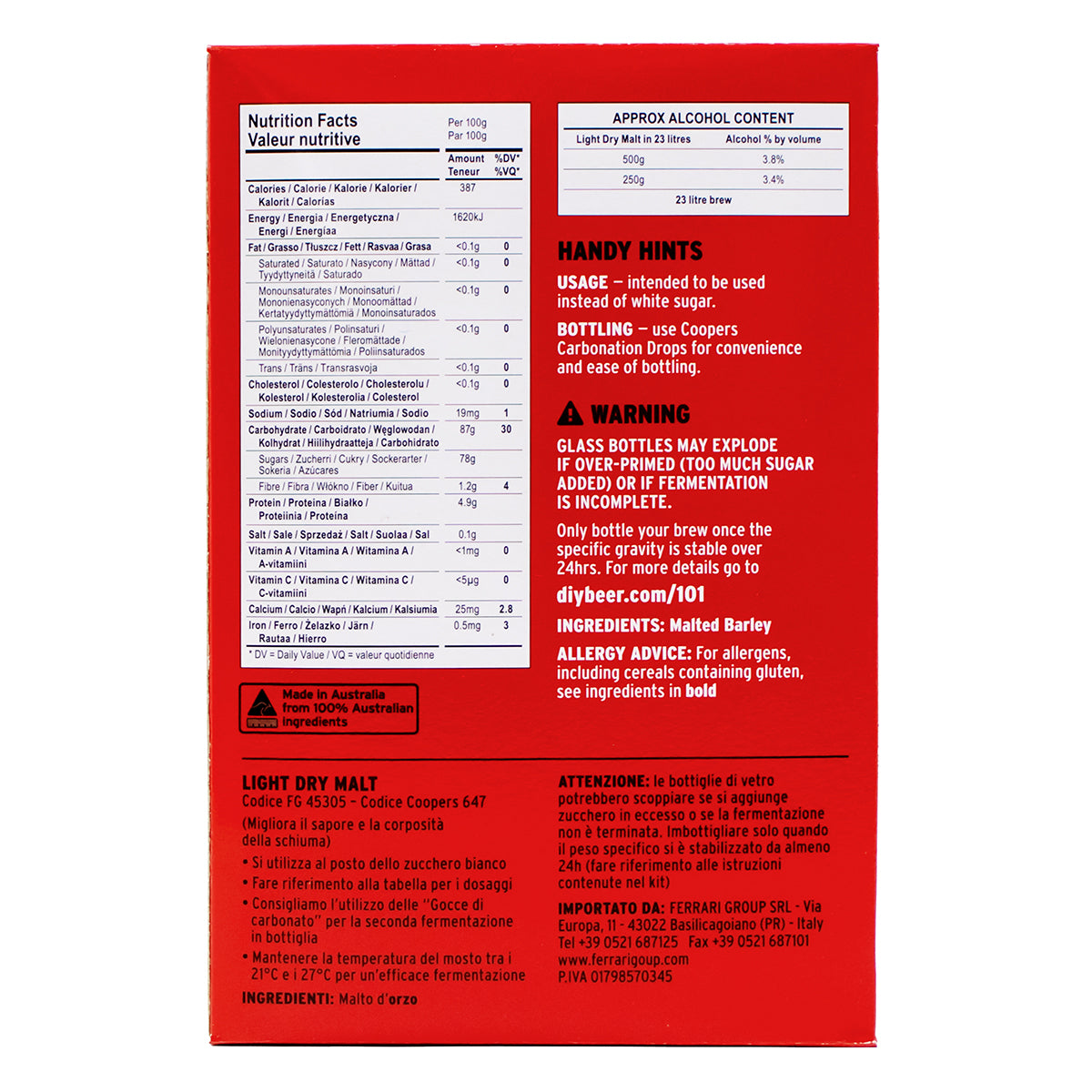 Coopers Dry Malt Extract (DME) - Light (500 g) -  Canuck Homebrew Supply, Canada