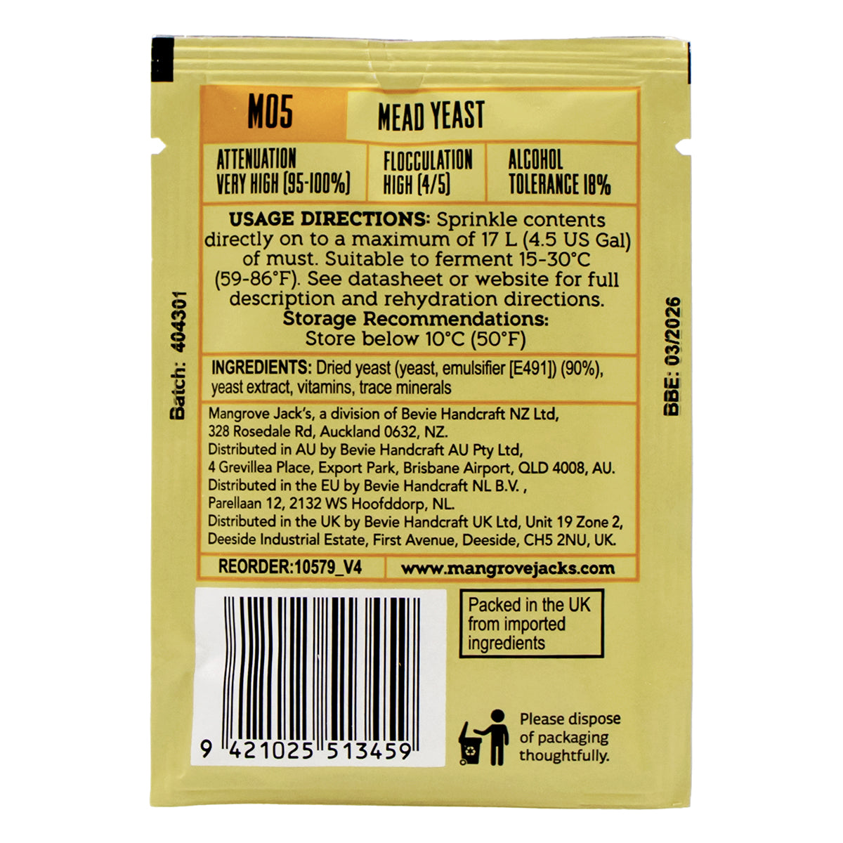 Mangrove Jack's Mead Dry Yeast [M05] (10 g)