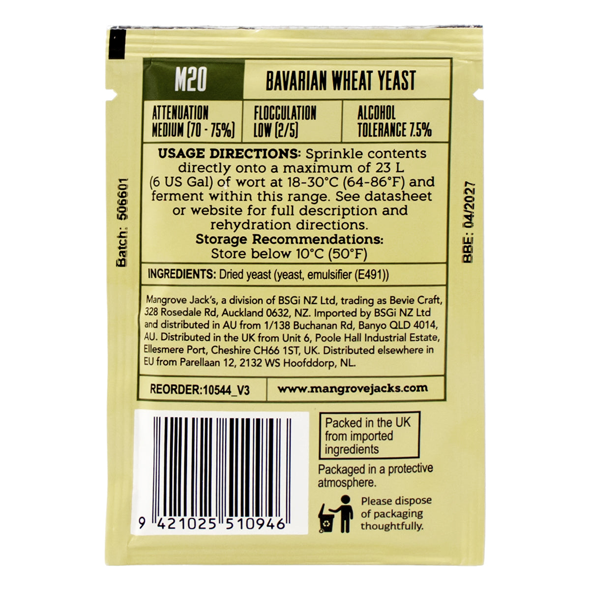 Mangrove Jack's Bavarian Dry Yeast [M20] (10 g) -  Canuck Homebrew Supply, Canada