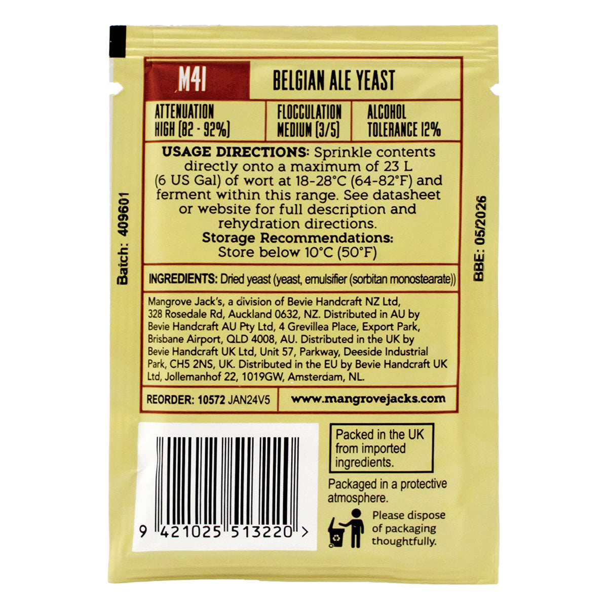 Mangrove Jack's Belgian Dry Ale Yeast [M41] (10 g) -  Canuck Homebrew Supply, Canada