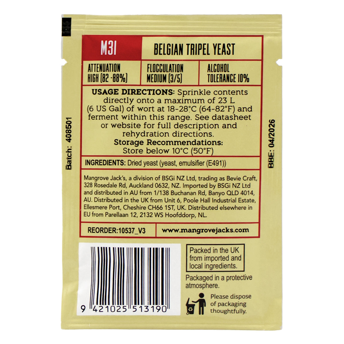 Mangrove Jack's Belgian Tripel Dry Yeast [M31] (10 g)