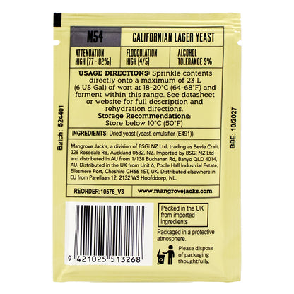 Mangrove Jack's Californian Lager Dry Yeast [M54] (10 g) -  Canuck Homebrew Supply, Canada