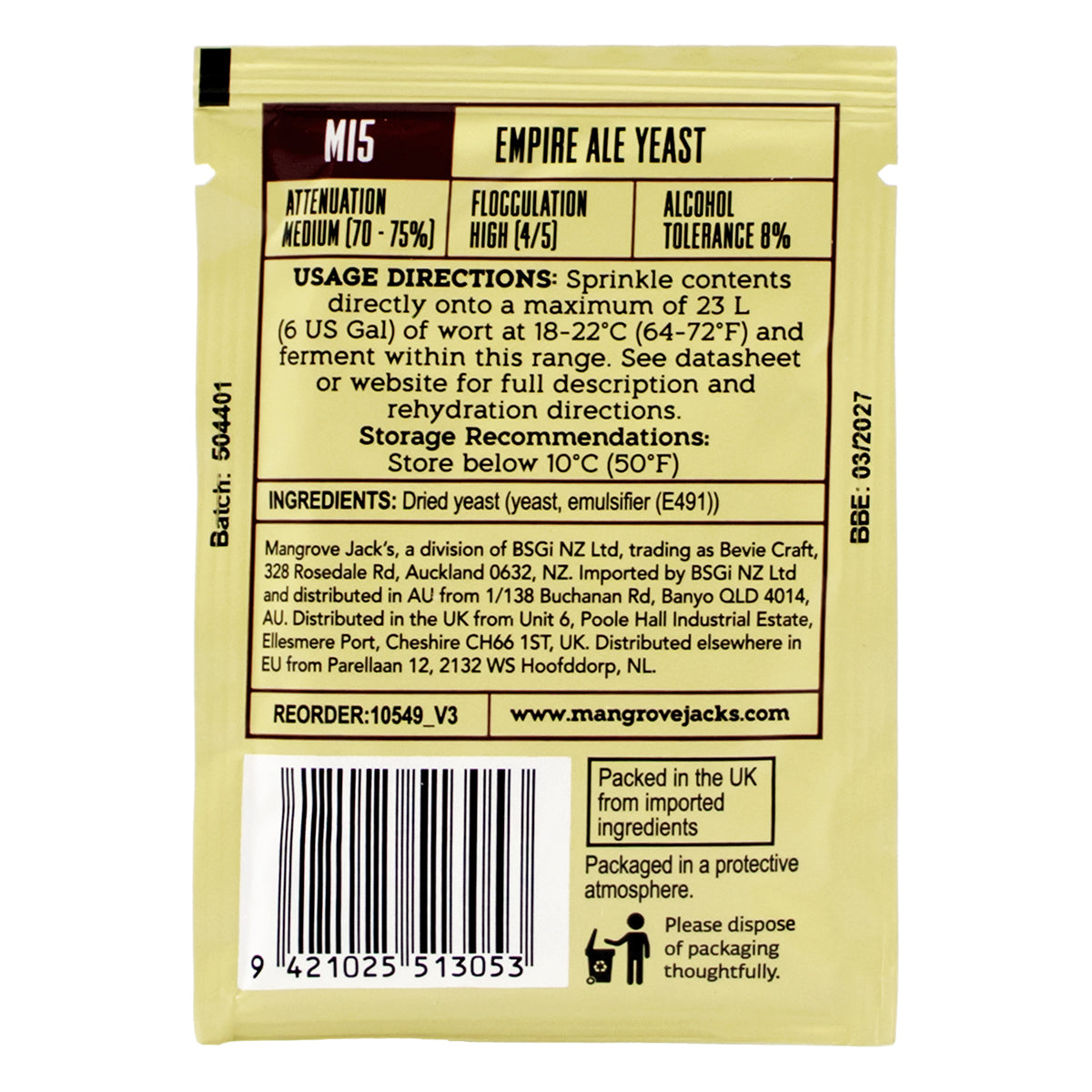 Mangrove Jack's Empire Dry Ale Yeast [M15] (10 g)