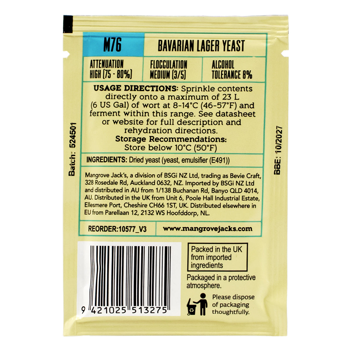Mangrove Jack's Bavarian Lager Dry Yeast [M76] (10 g)