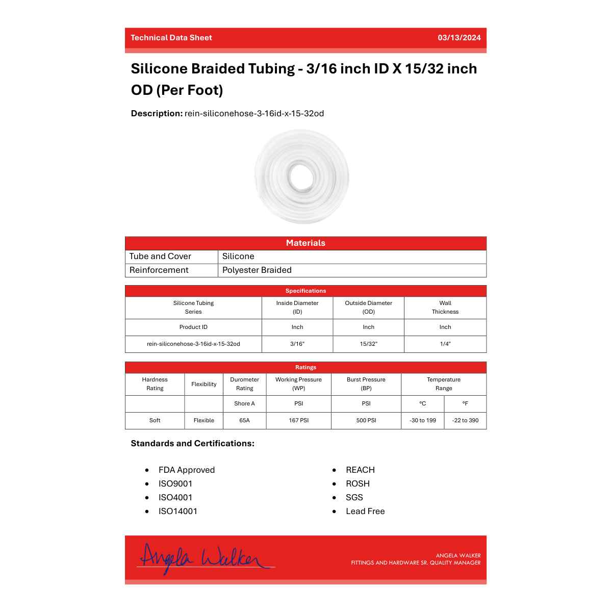 Silicone Braided Tubing - 3/16 inch ID X 15/32 inch OD (Per Foot)