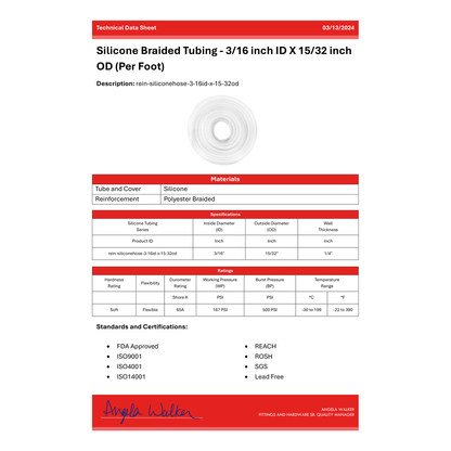 Silicone Braided Tubing - 3/16 inch ID X 15/32 inch OD (Per Foot)