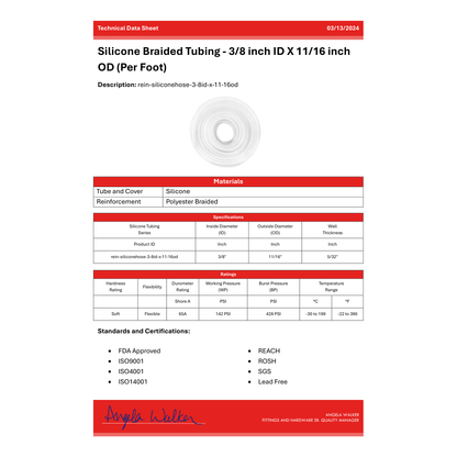 Silicone Braided Tubing - 3/8 inch ID X 11/16 inch OD (Per Foot)