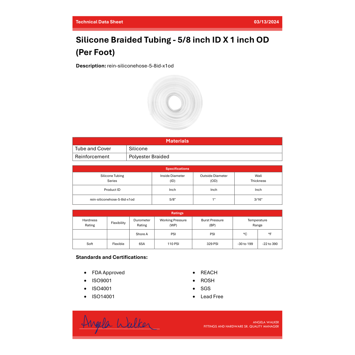 Silicone Braided Tubing - 5/8 inch ID X 1 inch OD (Per Foot)