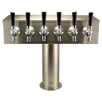 Brushed Stainless Steel "T" Beer Tower - Six Faucet