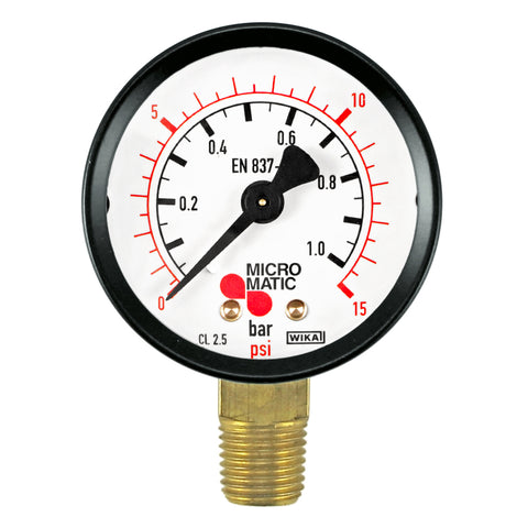 Micro Matic Low Pressure Gauge - 0-15 PSI - Right Hand Thread