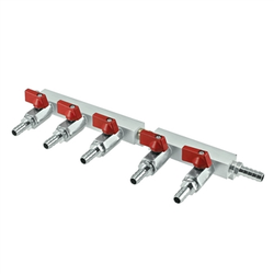 Micro Matic Aluminum Gas Distributor - 5 Way - 3/8" OD Barb