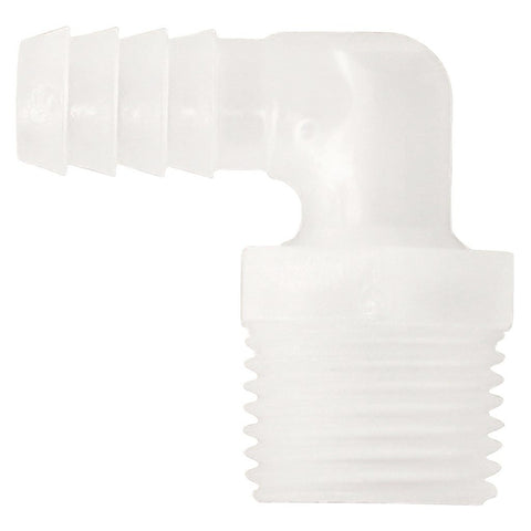 Plastic Fitting Elbow - 1/2" Male NPT to 3/8" Barb